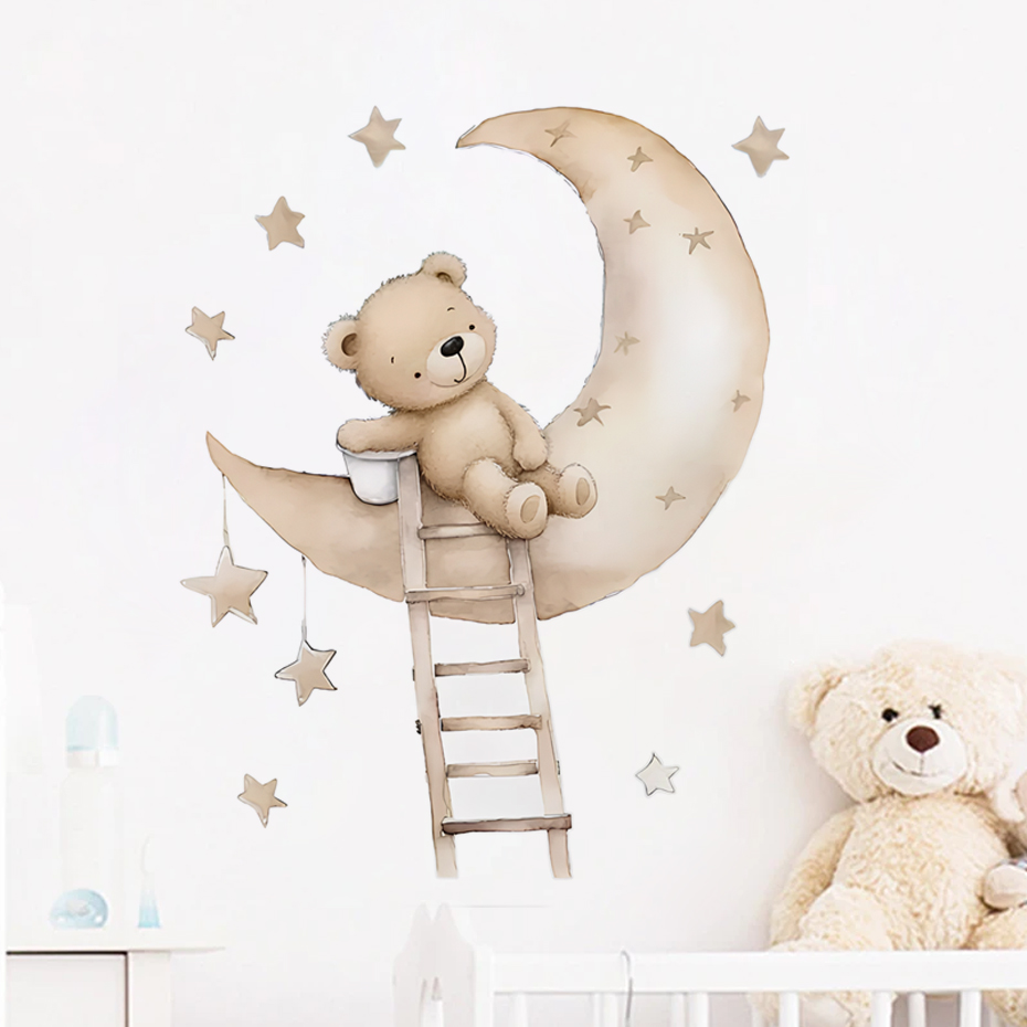 Baby Nursery Decor Girl - Urso bonito estrela nuvem adesivos de