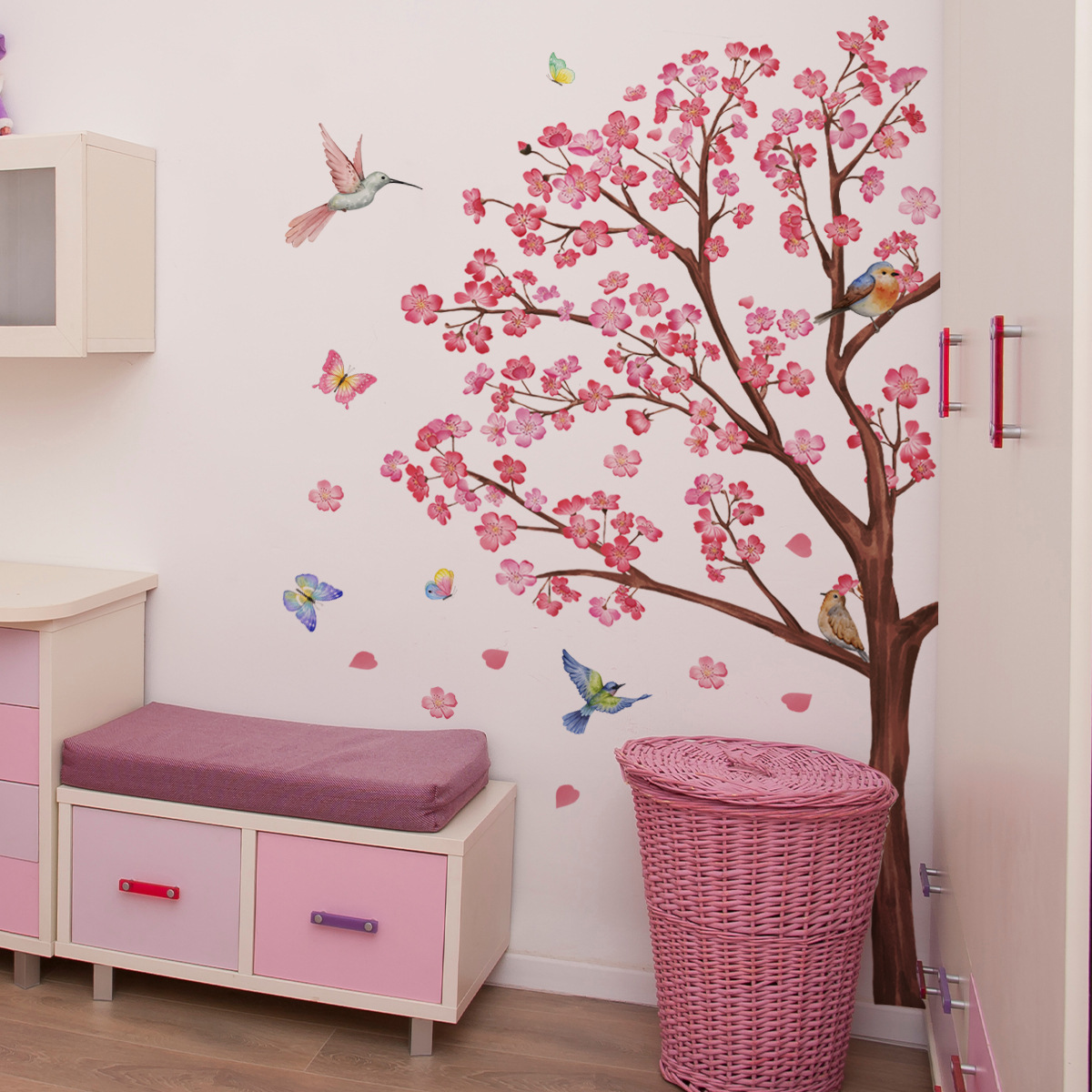 Baby Girl Nursery Quotes - Aquarela pássaro flor adesivos de parede