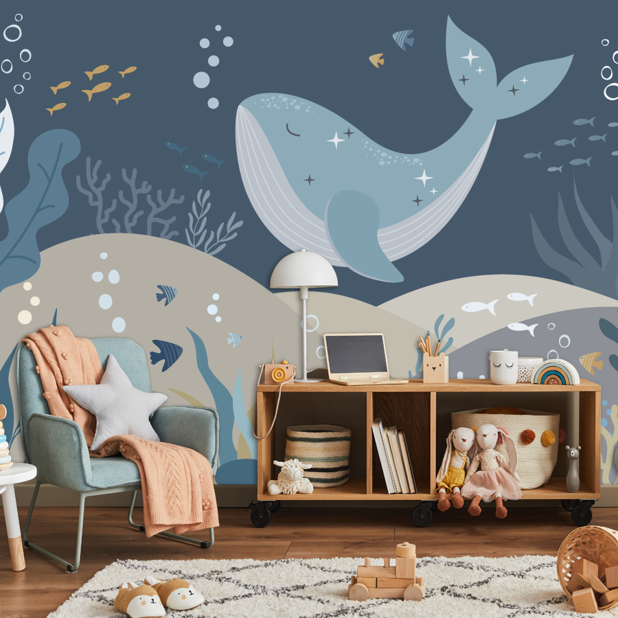 Baby Nursery Peel And Stick Wallpaper - Papel de Parede de Baleia em