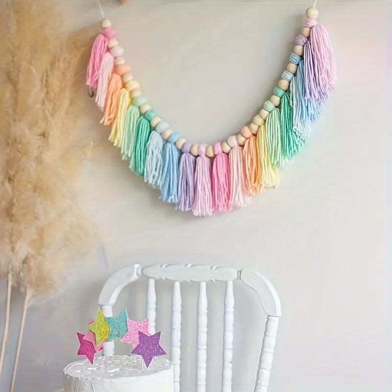 Baby Nursery Decor Girl - 1pc boho colorido arco-íris borla guirlanda