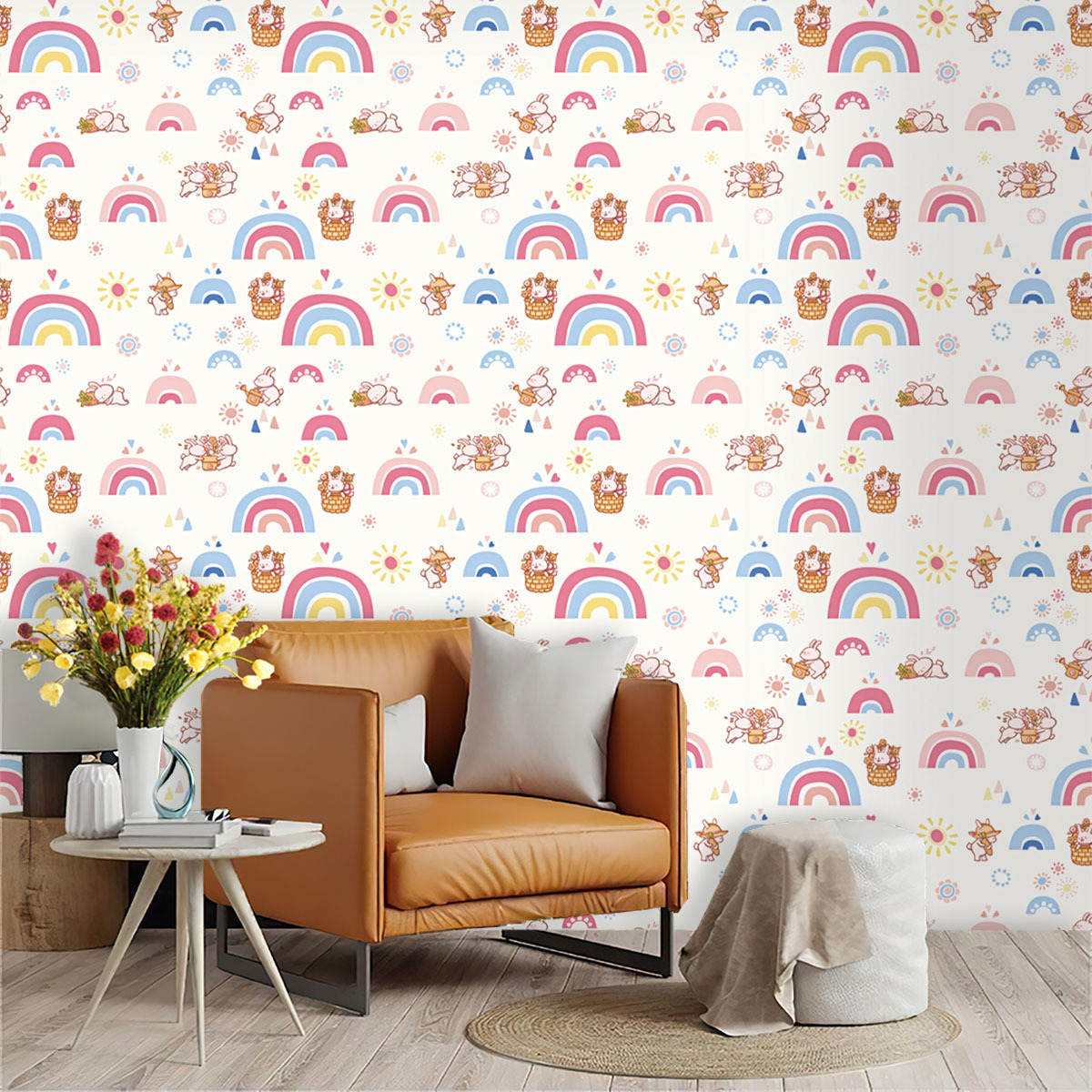 Baby Nursery Peel And Stick Wallpaper - Boho arco-íris crianças vara e casca